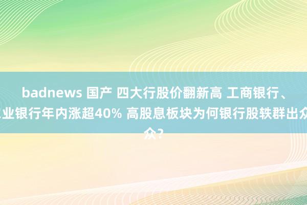 badnews 国产 四大行股价翻新高 工商银行、农业银行年内涨超40% 高股息板块为何银行股轶群出众？