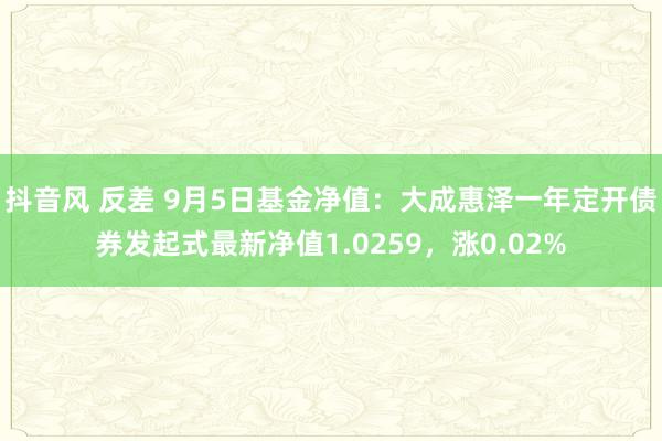 抖音风 反差 9月5日基金净值：大成惠泽一年定开债券发起式最新净值1.0259，涨0.02%